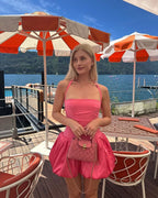 Sweet Pink Halter Neck Flower Bud Skirt 17Th Birthday Homecoming Dresses