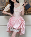 Sweet Pink Lace Short Sleeve Herringbone Short A-Line 17Th Birthday Homecoming Dresses