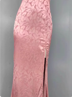 Sweet Pink Mermaid Cross-Ribbon Embroidered Satin Slit Long Prom Dresses Evening Dresses