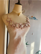 Sweet Pink Mermaid Halter 3D Floral Satin Prom Dresses Evening Dresses Bridesmaid Dresses