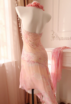 Sweet Pink Mermaid Halter Neck Beaded Chiffon Prom Dresses Evening Dresses