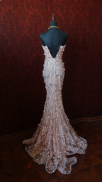 Sweet Pink Mermaid Sweetheart Neckline 3D Petal Tulle Long Prom Dresses Evening Dresses