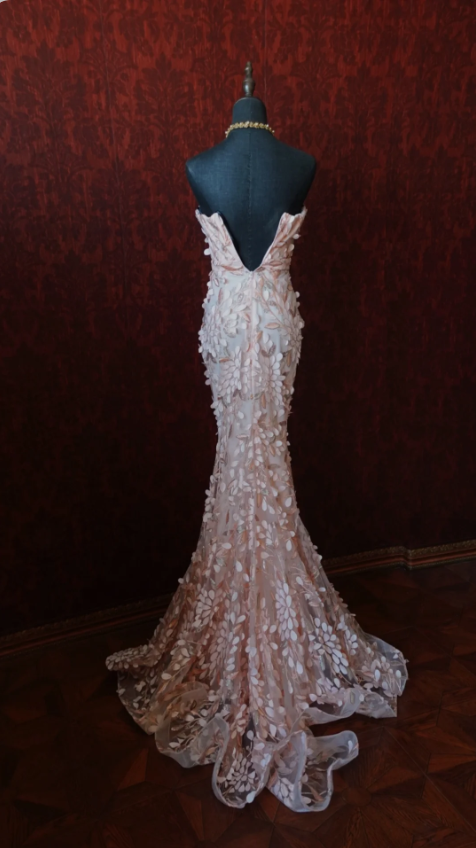 Sweet Pink Mermaid Sweetheart Neckline 3D Petal Tulle Long Prom Dresses Evening Dresses