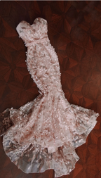 Sweet Pink Mermaid Sweetheart Neckline 3D Petal Tulle Long Prom Dresses Evening Dresses