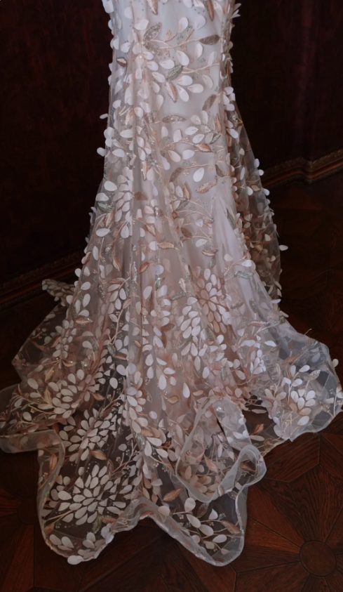 Sweet Pink Mermaid Sweetheart Neckline 3D Petal Tulle Long Prom Dresses Evening Dresses