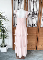 Sweet Pink Multi-Layered Tiered Bow Strap Chiffon Long Prom Dresses Evening Dresses