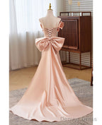 Sweet Pink Sequin Sleeveless Off Shoulder Ball Dress With Pink Mermaid Thin Shoulder Strap, Butterfly Tie, Dew Back Strap, And Floor Length Prom Dresses