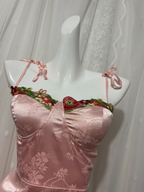 Sweet Pink Spaghetti Strap Embroidered Jacquard Satin Prom Dresses Evening Dresses