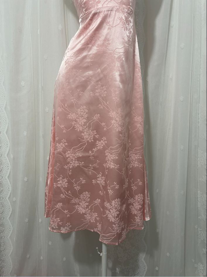Sweet Pink Spaghetti Strap Embroidered Jacquard Satin Prom Dresses Evening Dresses