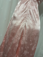 Sweet Pink Spaghetti Strap Embroidered Jacquard Satin Prom Dresses Evening Dresses