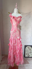 Sweet Pink Spaghetti Strap Sheath Vintage Chiffon Sequined Ball Dress Birthday Party Dress