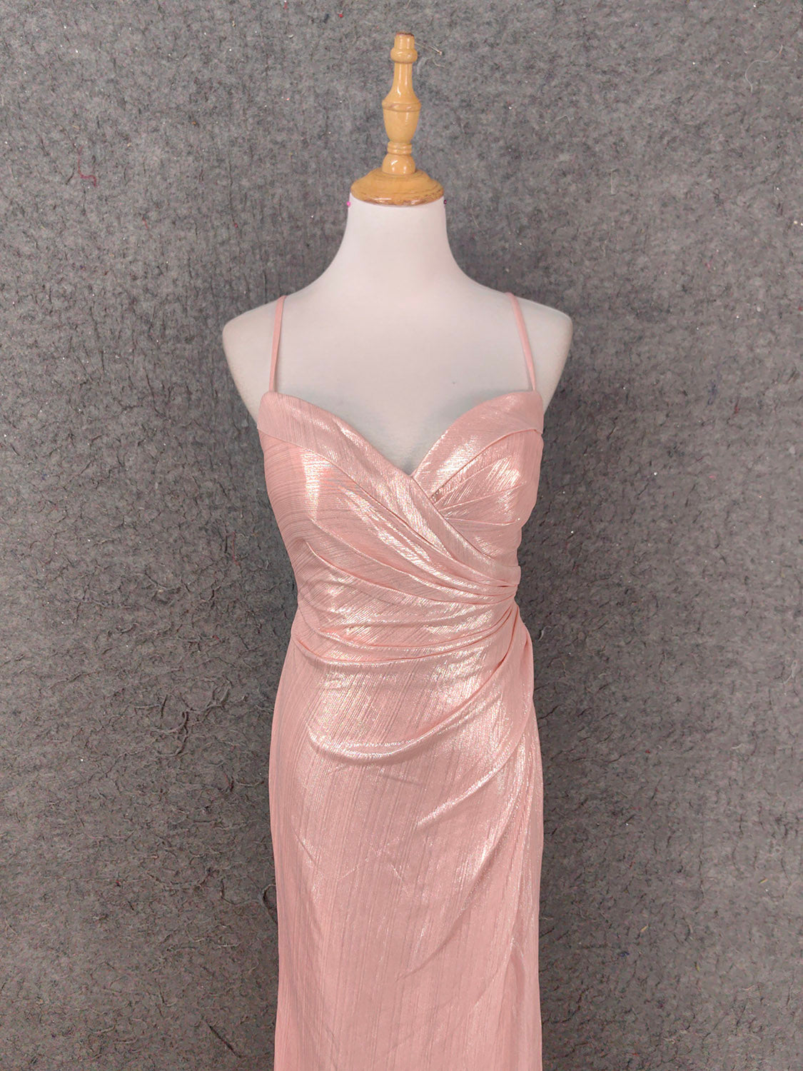 Sweet Pink Spaghetti Strap V-Neck Ruffled Open Back Satin Train Prom Dresses Evening Dresses Bridesmaid Dresses