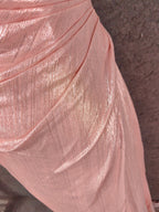 Sweet Pink Spaghetti Strap V-Neck Ruffled Open Back Satin Train Prom Dresses Evening Dresses Bridesmaid Dresses