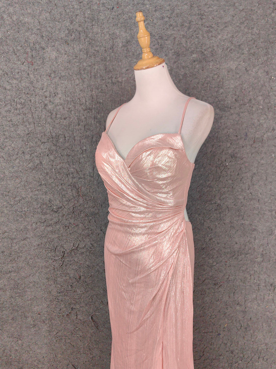 Sweet Pink Spaghetti Strap V-Neck Ruffled Open Back Satin Train Prom Dresses Evening Dresses Bridesmaid Dresses