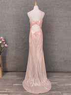 Sweet Pink Spaghetti Strap V-Neck Ruffled Open Back Satin Train Prom Dresses Evening Dresses Bridesmaid Dresses