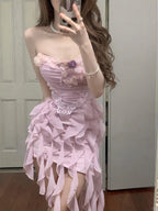 Sweet Pink Strapless Chiffon Bodycon Jellyfish Skirt Homecoming Dresses