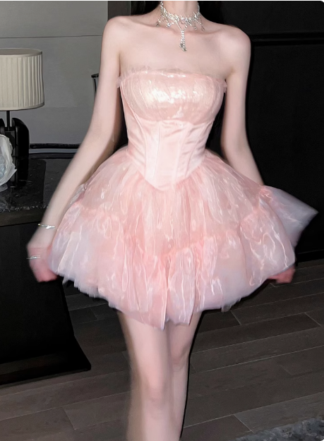 Sweet Pink Tulle Birthday Dresses Tulle Puff Homecoming Dresses Secondary image