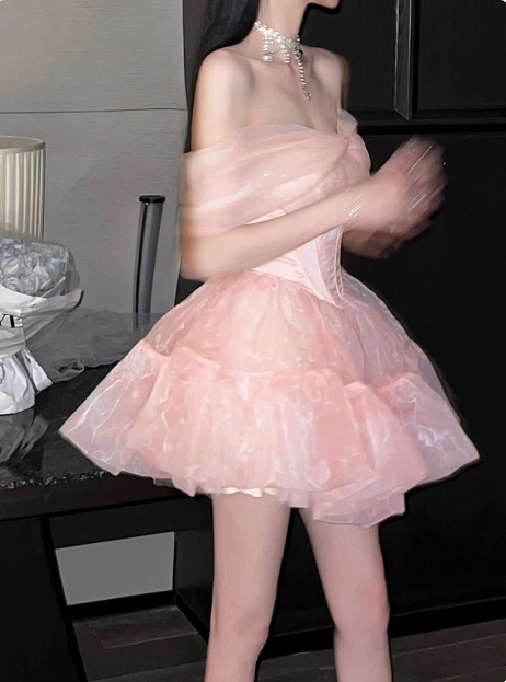 Sweet Pink Tulle Birthday Dresses Tulle Puff Homecoming Dresses
