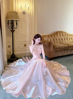 Sweet Princess Pink A-Line Spaghetti Strap Satin Long Prom Dresses Evening Dresses