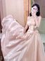 Sweet Princess Pink A-Line Spaghetti Strap Satin Long Prom Dresses Evening Dresses