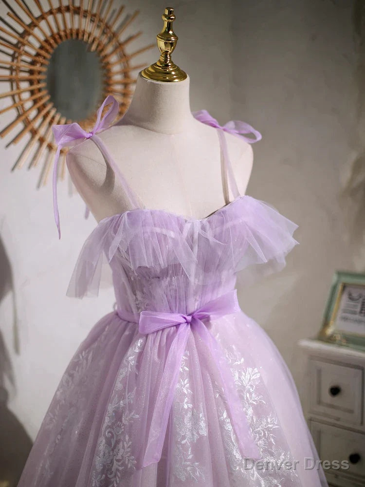 Sweet Purple A Line Short Prom Dress Homecoming Dresses with Ribbon
