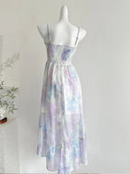 Sweet Purple And Blue Gradient A-Line Suspender Bow Chiffon Long Prom Dresses Evening Dresses