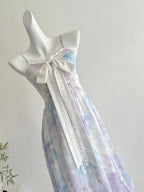 Sweet Purple And Blue Gradient A-Line Suspender Bow Chiffon Long Prom Dresses Evening Dresses