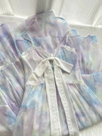 Sweet Purple And Blue Gradient A-Line Suspender Bow Chiffon Long Prom Dresses Evening Dresses