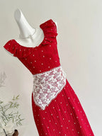 Sweet Red And White Polka Dot A-Line Ruffle Waist Long Prom Dresses 17Th Birthday Dresses