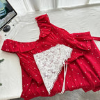 Sweet Red And White Polka Dot A-Line Ruffle Waist Long Prom Dresses 17Th Birthday Dresses