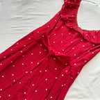 Sweet Red And White Polka Dot A-Line Ruffle Waist Long Prom Dresses 17Th Birthday Dresses