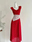 Sweet Red And White Polka Dot A-Line Ruffle Waist Long Prom Dresses 17Th Birthday Dresses