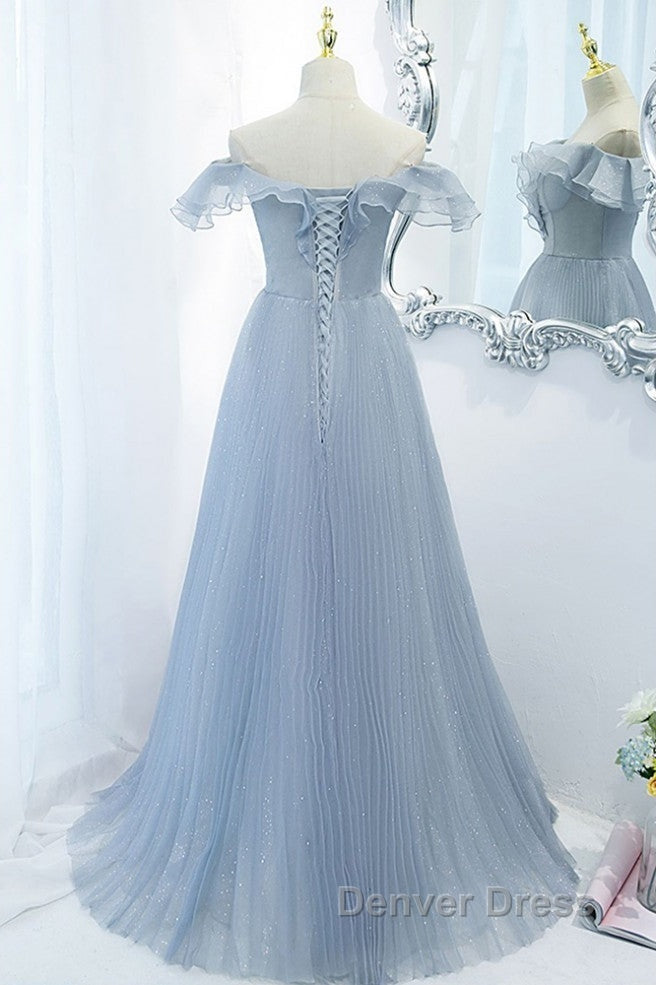 Sweet Sky Blue Sparkling Pleated Short Sleeved Off Shoulder Ball Dress Sky Blue A Line Princess Backless Tie With Ruffle Edge And Floor Length Prom Dresses Secondary image