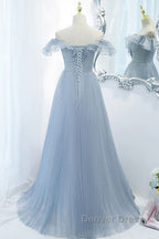 Sweet Sky Blue Sparkling Pleated Short Sleeved Off Shoulder Ball Dress Sky Blue A Line Princess Backless Tie With Ruffle Edge And Floor Length Prom Dresses