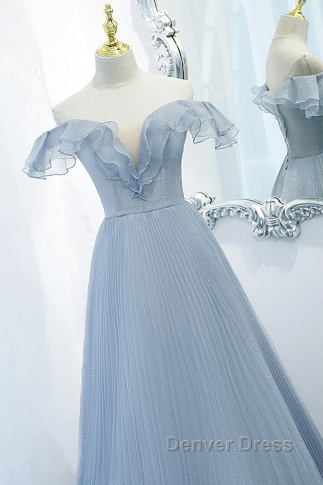 Sweet Sky Blue Sparkling Pleated Short Sleeved Off Shoulder Ball Dress Sky Blue A Line Princess Backless Tie With Ruffle Edge And Floor Length Prom Dresses