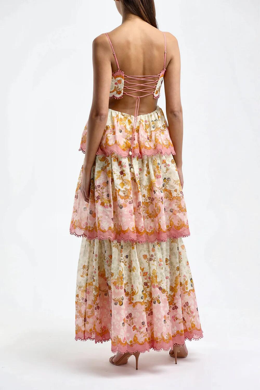 Sweet Straps Tiered A-Line Long Prom Dresses