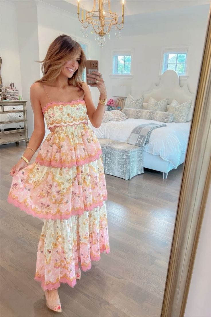 Sweet Straps Tiered A-Line Long Prom Dresses