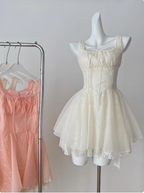 Sweet Suspender Square Neck Tie Mesh Puffy Birthday Skirt Homecoming Dresses