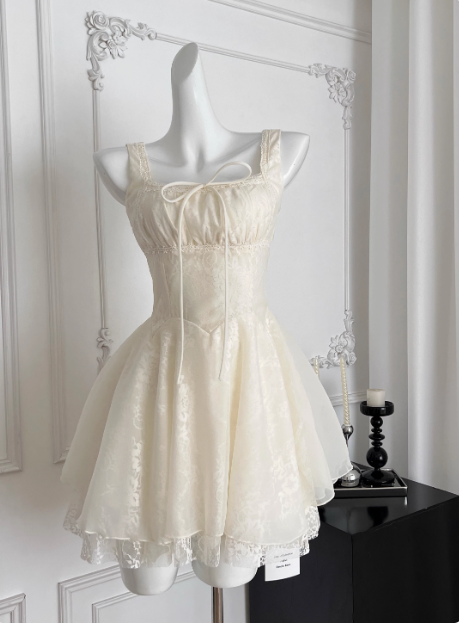 Sweet Suspender Square Neck Tie Mesh Puffy Birthday Skirt Homecoming Dresses