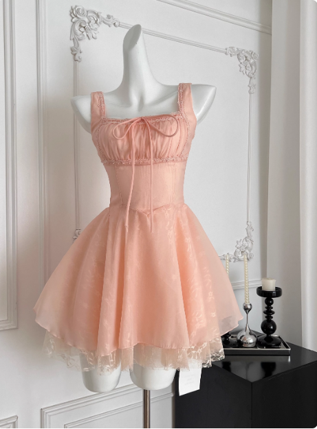 Sweet Suspender Square Neck Tie Mesh Puffy Birthday Skirt Homecoming Dresses Main image