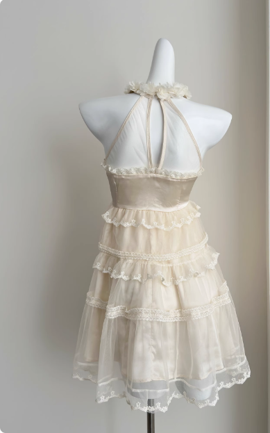 Sweet Three-Dimensional Flower Halter Neck Strap Sleeveless Lace Splicing Mesh Cake Birthday Skirt Homecoming Dresses Secondary image