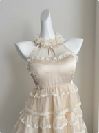 Sweet Three-Dimensional Flower Halter Neck Strap Sleeveless Lace Splicing Mesh Cake Birthday Skirt Homecoming Dresses