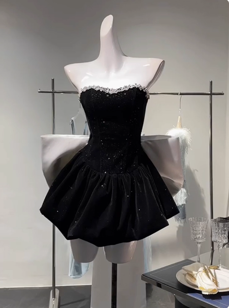 Sweet Tube Top Black Velvet Bow 19Th Birthday Homecoming Dresses