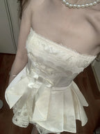 Sweet Tube Top Bow Lace Waist Mini 17Th Birthday Homecoming Dresses