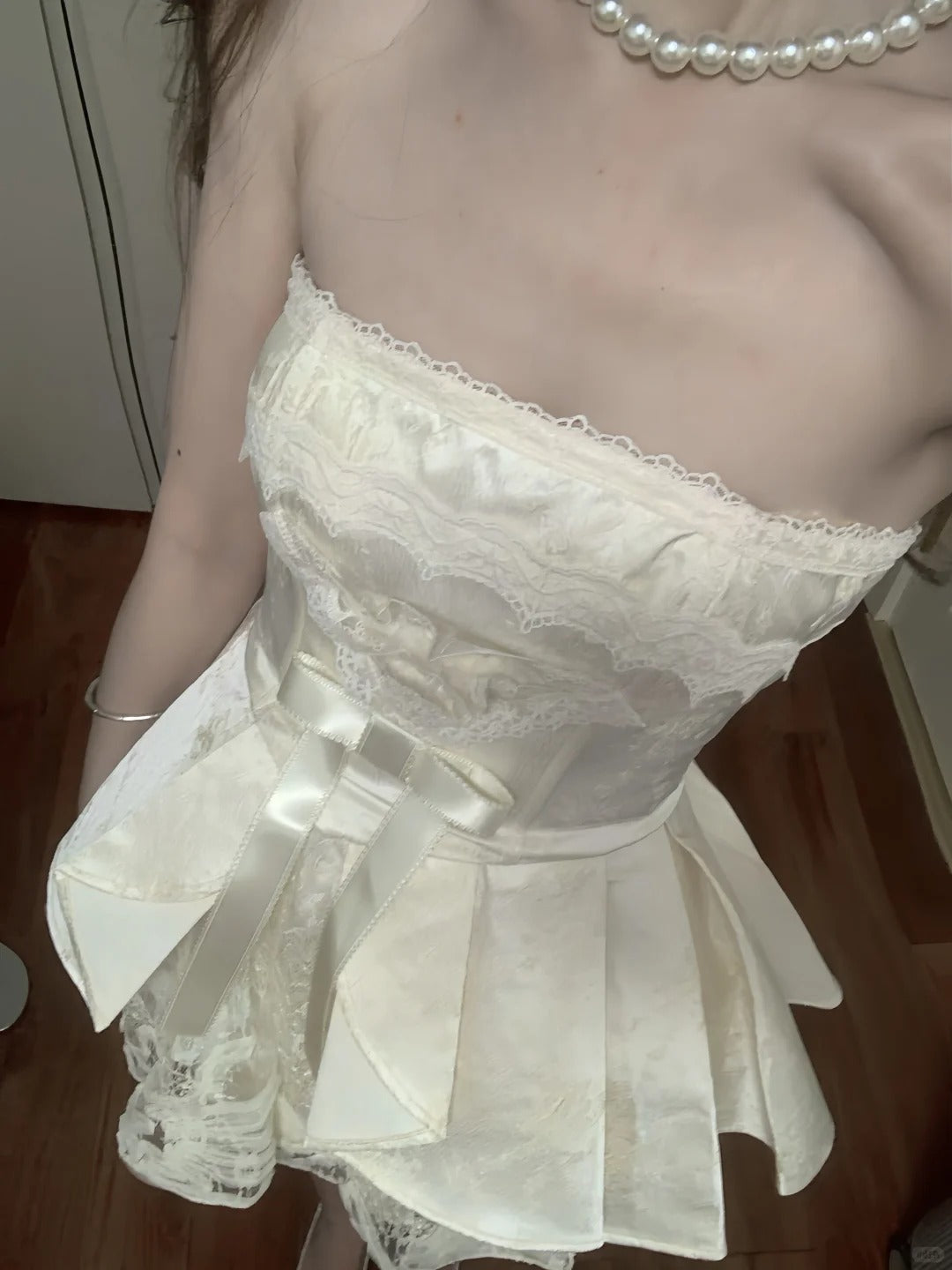 Sweet Tube Top Bow Lace Waist Mini 17Th Birthday Homecoming Dresses