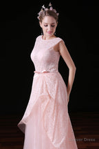 Sweet Tulle & Lace Bateau Neckline Floor-length A-line Prom Dresses With Belt