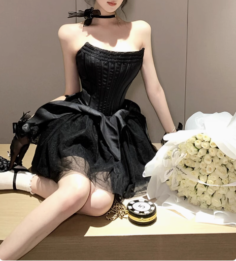 Sweet White Herringbone Tube Top Puff Birthday Dresses Homecoming Dresses
