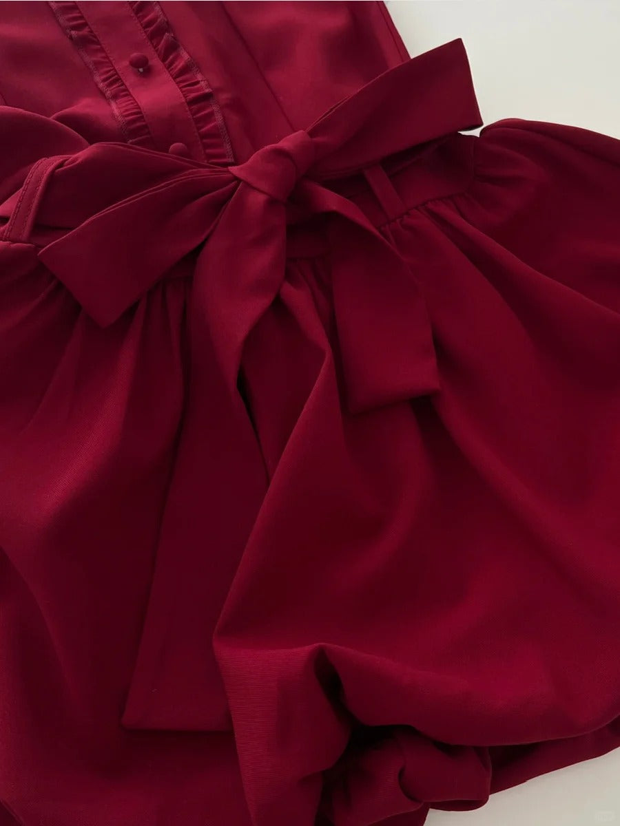 Sweet Burgundy Lapel Bow Bud Mini 17Th Birthday Dresses Homecoming Dresses