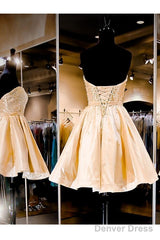 Sweetheart A-Line Knee Length Satin Homecoming Dress With Beading