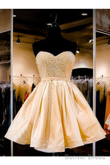Sweetheart A-Line Knee Length Satin Homecoming Dress With Beading